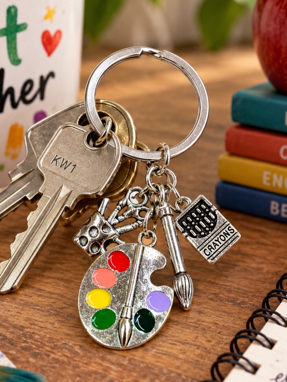 Artist Paint Palette & Art Supplies Charm Keychain – Silver Tone